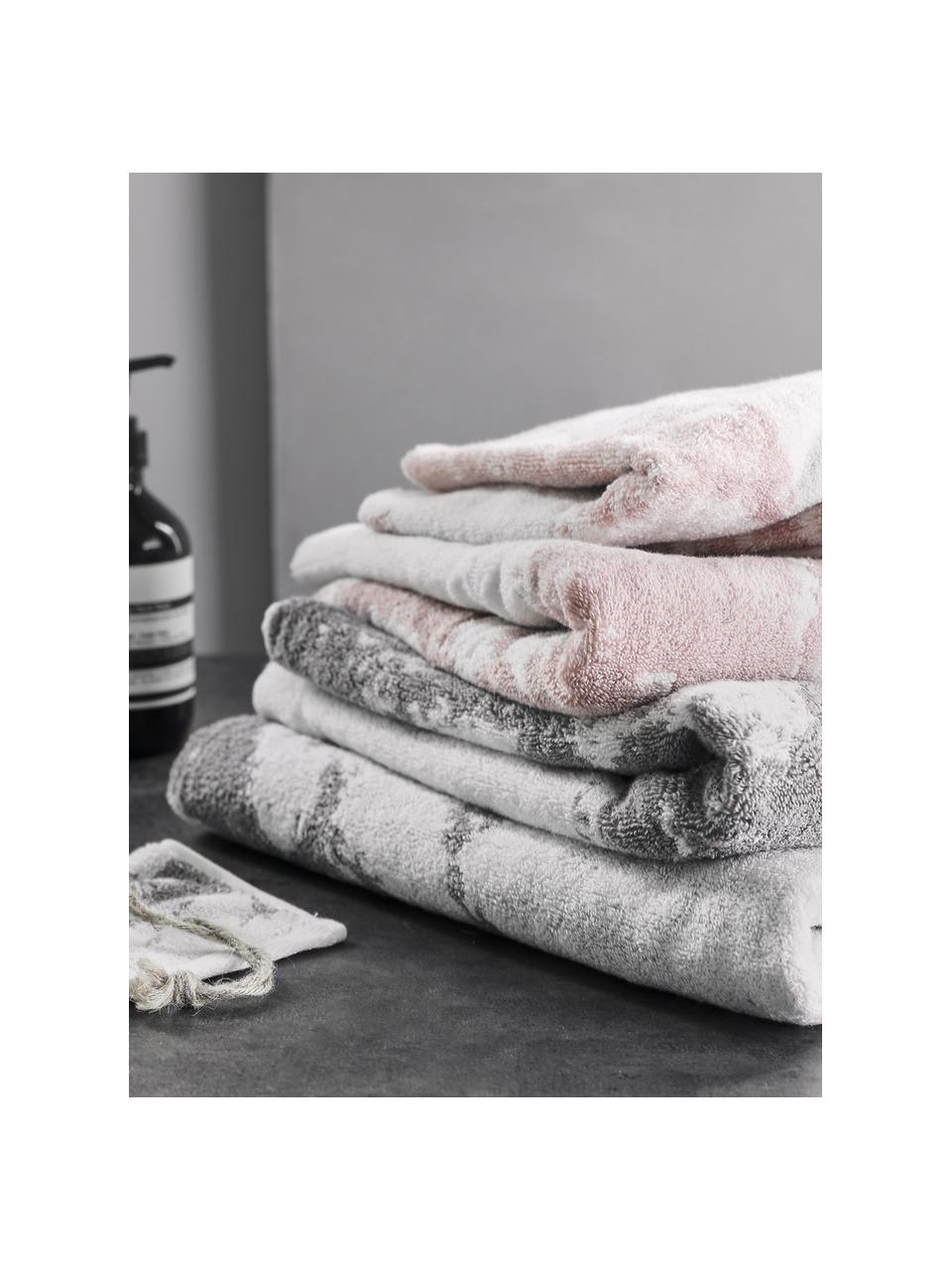 Komplet ręczników z bawełny Marmo, 3 elem., Szary, kremowobiały, Komplet z różnymi rozmiarami