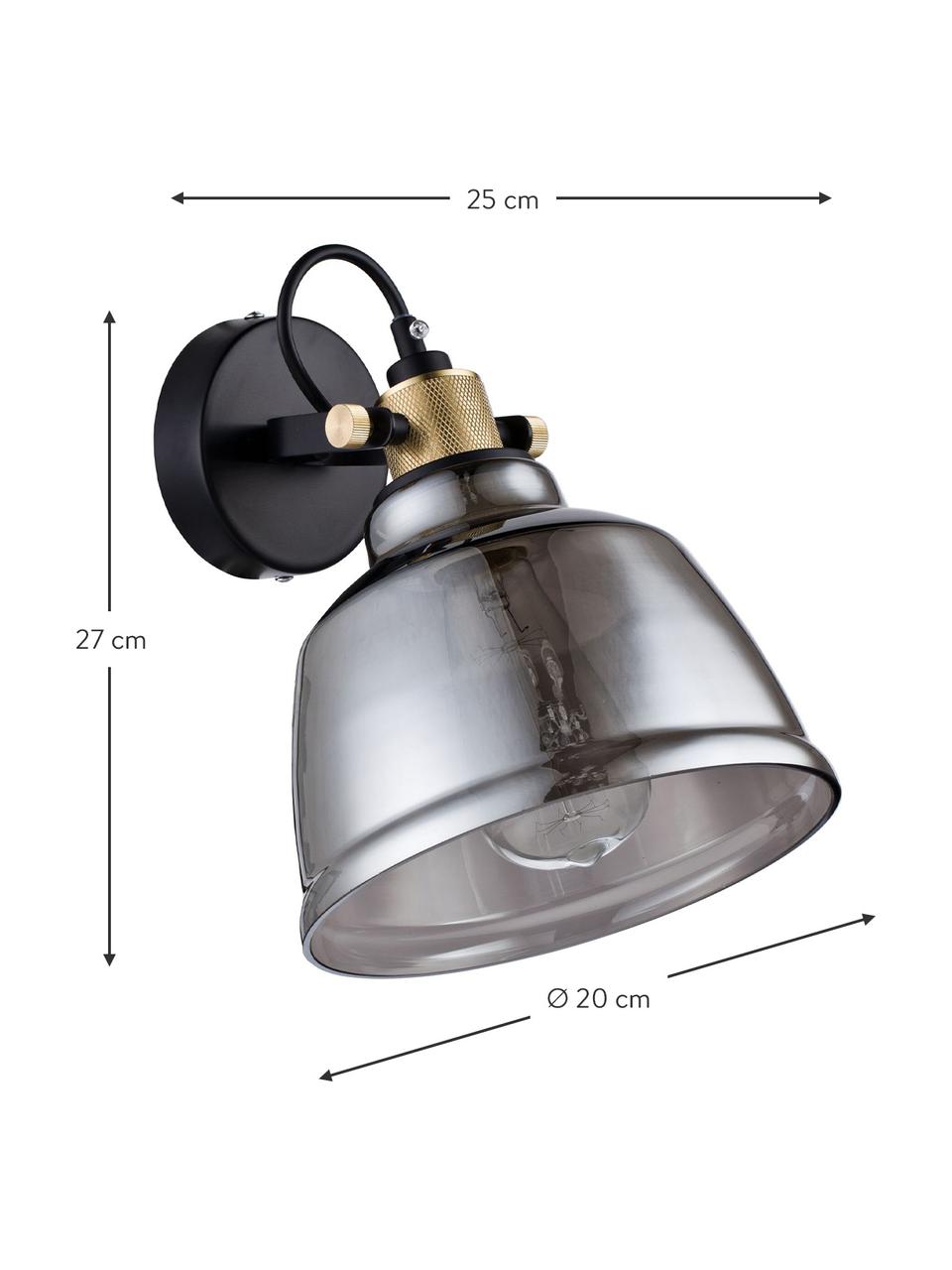 Kinkiet regulowany ze szkła dymnego Irving, Stelaż: metal powlekany, Szary, odcienie złotego, G 25 x W 27 cm