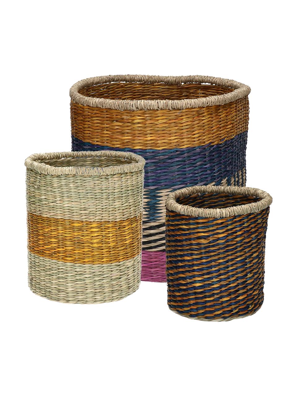 Set 3 cesti in fibra naturale Sumbawa, Alghe, Multicolore, Set in varie misure