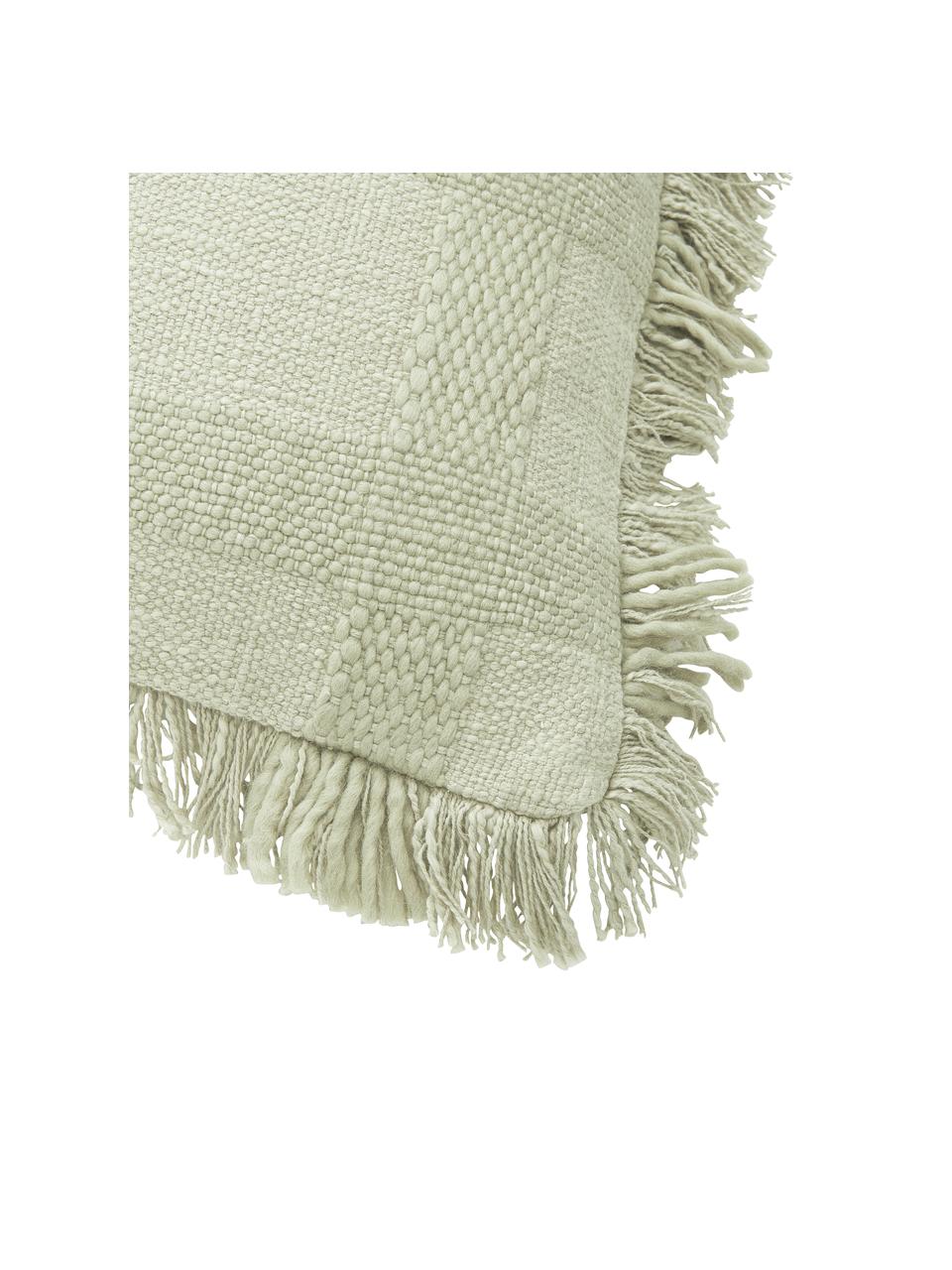 Poszewka na poduszkę z frędzlami w stylu boho Kaspar, 59% bawełna, 41% poliester, Zielony, S 45 x D 45 cm
