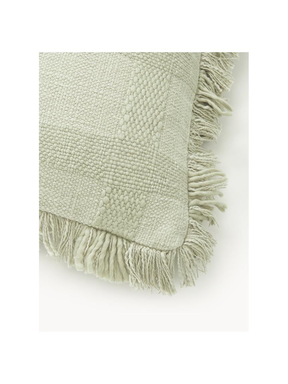 Poszewka na poduszkę z frędzlami w stylu boho Kaspar, 59% bawełna, 41% poliester, Zielony, S 45 x D 45 cm