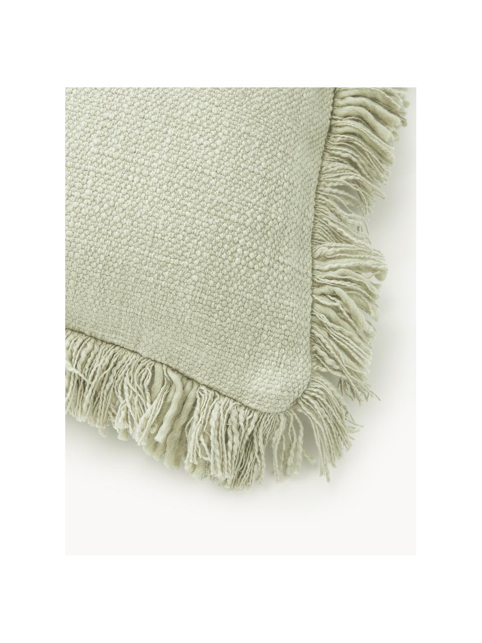 Károvaný povlak na polštář s třásněmi Kaspar, 59 % bavlna, 41 % polyester, Zelená, Š 45 cm, D 45 cm