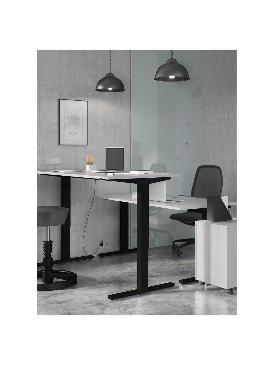 In hoogte verstelbaar bureau Easy, Tafelblad: spaanplaat met melamineha, Frame: gepoedercoat metaal, Gebroken wit, zwart, B 160 x D 80 cm