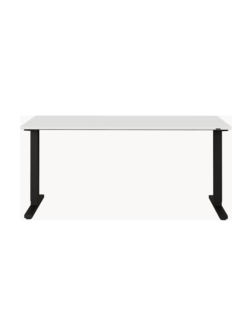 In hoogte verstelbaar bureau Easy, Tafelblad: spaanplaat met melamineha, Frame: gepoedercoat metaal, Gebroken wit, zwart, B 160 x D 80 cm