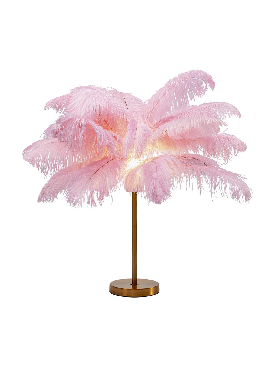 Tischlampe Feather Palm, Lampenschirm: Straußenfedern, Goldfarben, Rosa, Ø 50 x H 60 cm