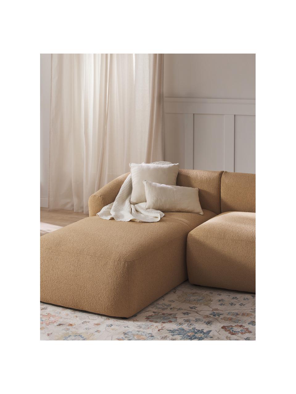 Módulo diván en tejido bouclé Sofia, Tapizado: tejido bouclé (100% polié, Estructura: madera de pícea, tablero , Patas: plástico Este producto es, Bouclé beige, An 185 x F 92 cm, chaise longue izquierda