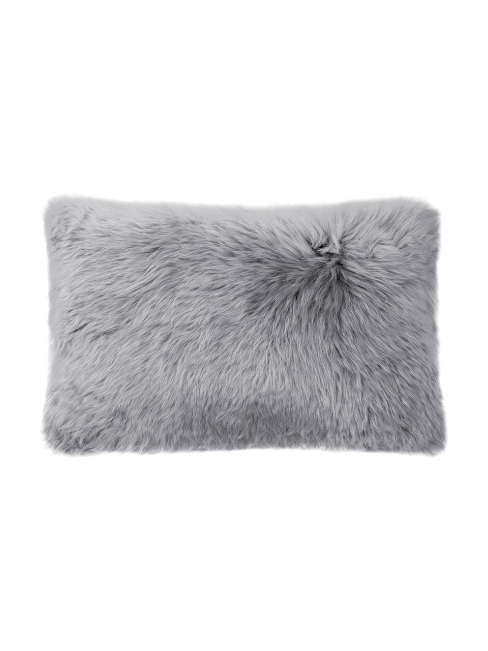 Housse de coussin en peau de mouton grise Oslo, lisse, Gris, larg. 30 x long. 50 cm