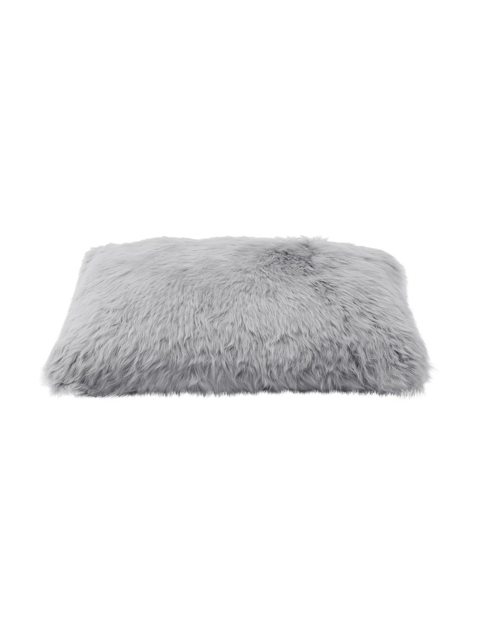 Housse de coussin en peau de mouton grise Oslo, lisse, Gris, larg. 30 x long. 50 cm