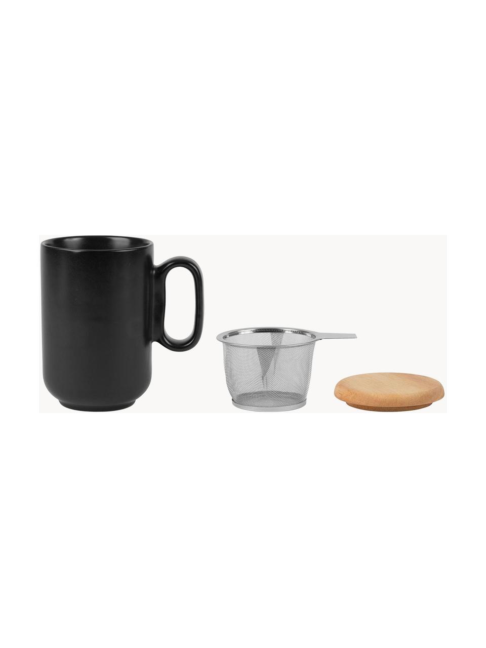 Tasses avec passoire à thé et couvercle Baltika, Noir, bois clair, Ø 9 x haut. 14 cm, 500 ml