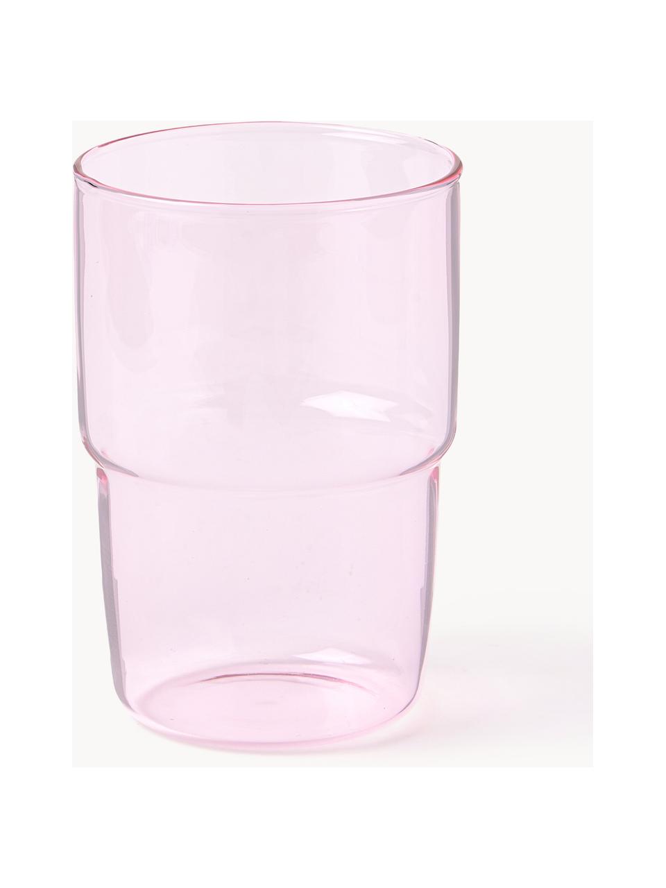 Waterglazen Torino uit borosilicaatglas, 2 stuks, Borosilicaatglas, Roze, transparant, Ø 8 x H 12 cm, 400 ml