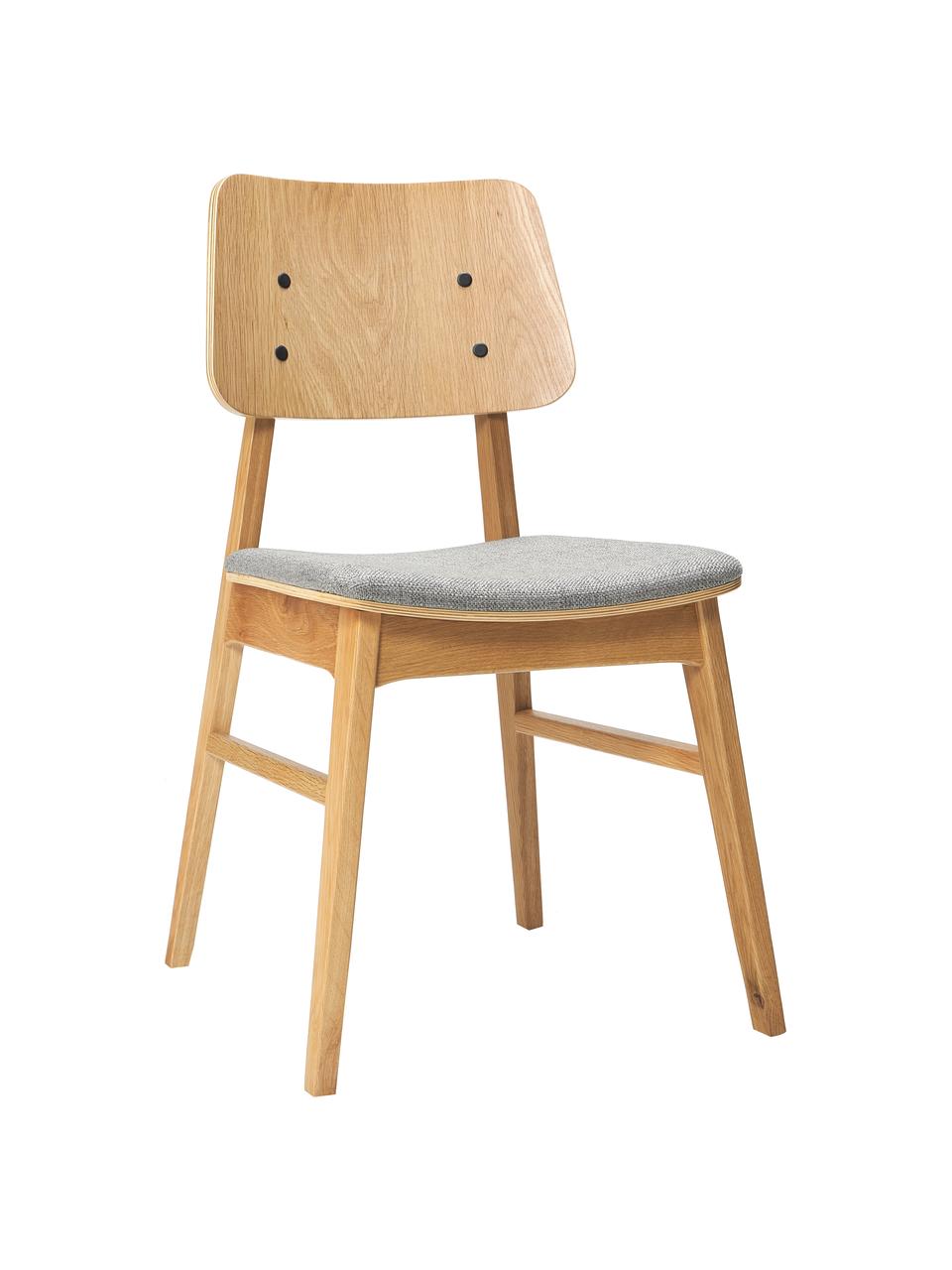 Eettafelset Melfort met zitbank en stoelen Nagano, 4-delig, Tafelblad: MDF met wild eikenhoutfin, Poten: massief berkenhout met ei, Zitvlak: MDF met wild eikenhoutfin, Poten: massief berkenhout met ei, Hout, geweven stof lichtgrijs, Set met verschillende formaten