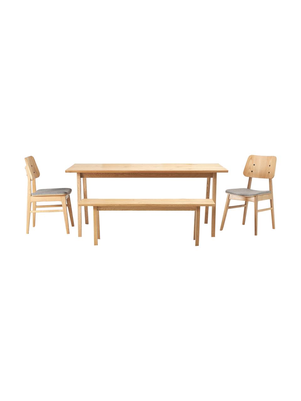 Set de comedor de madera de Nagano Melfort, 4 pzas., Tablero: fibras de densidad media , Patas: madera de abedul maciza c, Asiento: , Asiento: tablero de fibra de densi, Madera, tejido gris claro, Set de diferentes tamaños