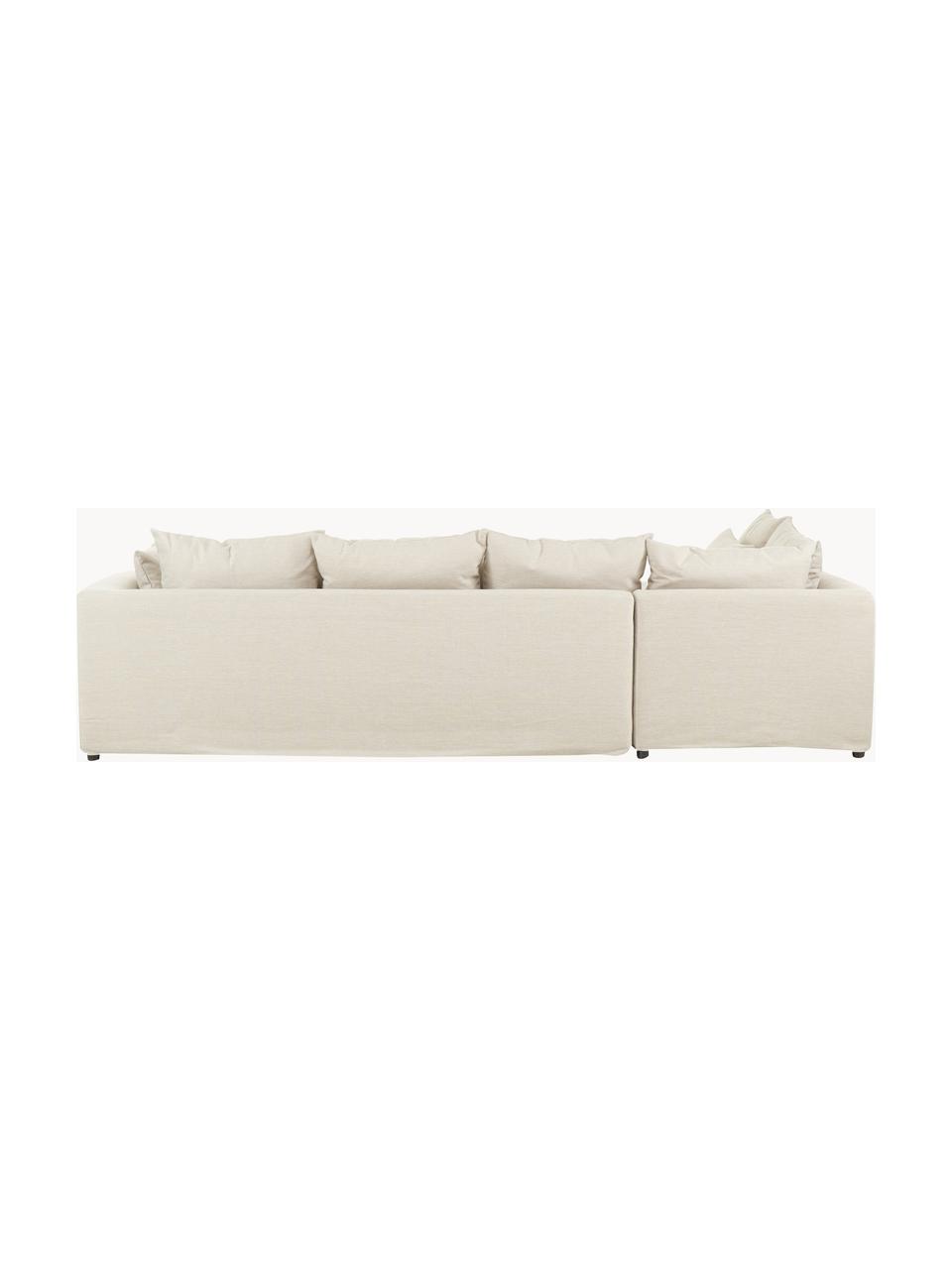 Grand canapé d'angle Zach, Tissu blanc crème, larg. 300 x prof. 213 cm, méridienne à gauche