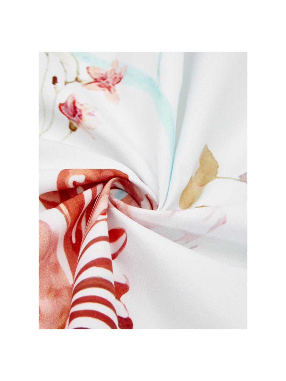 Parure copripiumino in cotone percalle con motivo floreale ad acquerello Prato, Multicolore, bianco, 200 x 200 cm + 2 federa 80 x 80 cm
