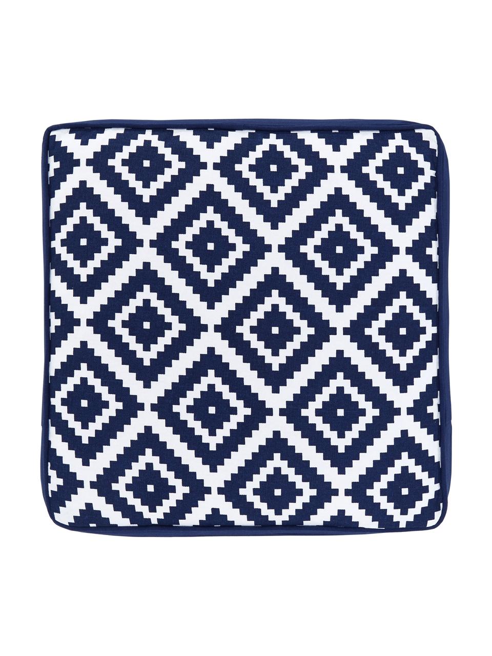 Cuscino sedia alto blu scuro/bianco Miami, Rivestimento: 100% cotone, Blu, Larg. 40 x Lung. 40 cm