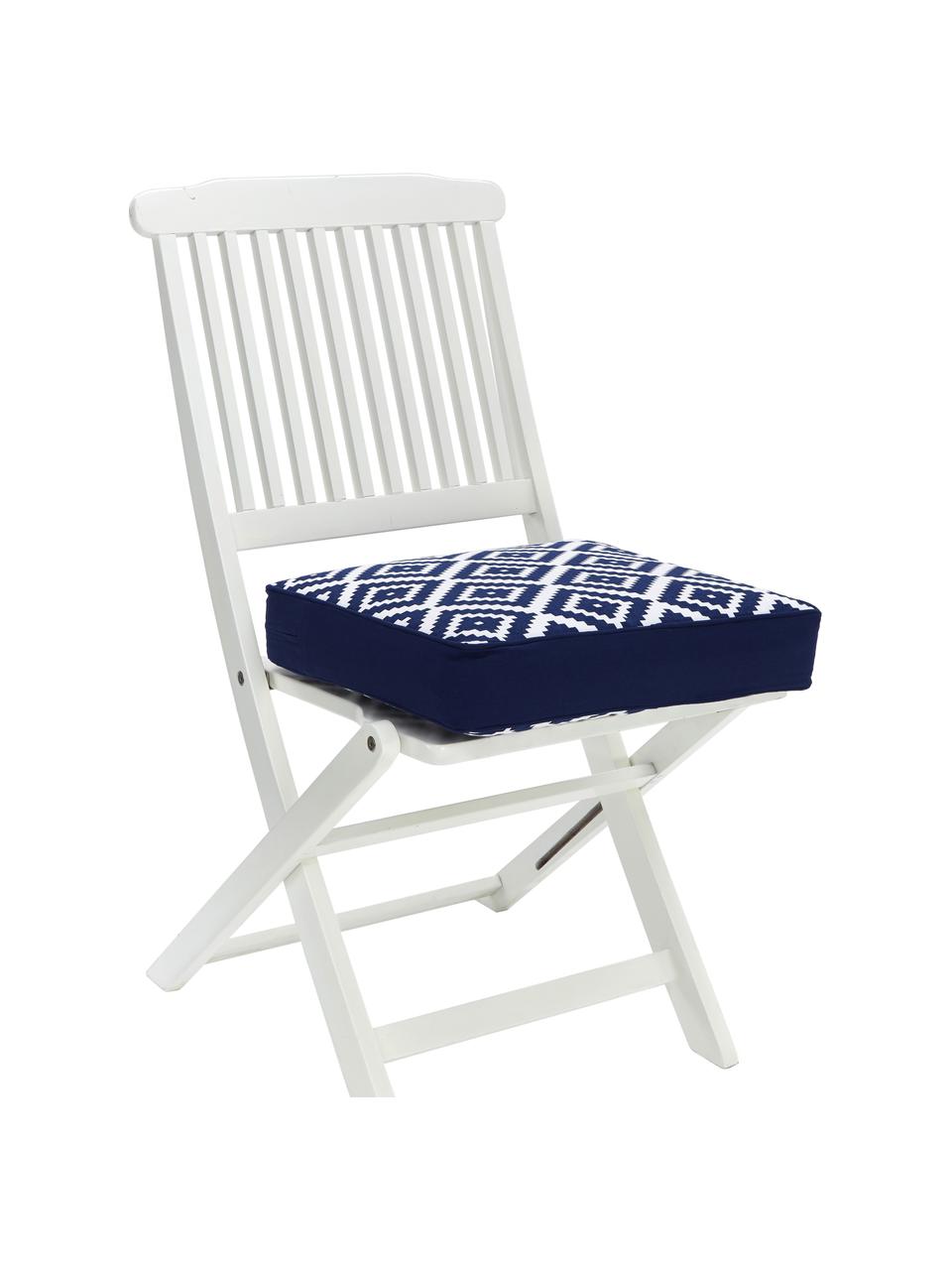 Hoog stoelkussen Miami in donkerblauw/wit, Blauw, B 40 x L 40 cm