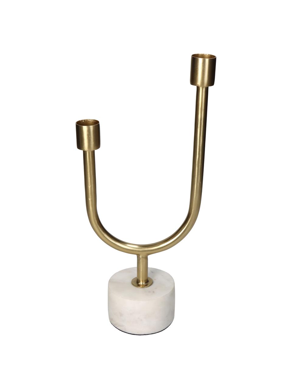 Candelabro Siga, Candelabro: metal recubierto, Mármol blanco, dorado, An 14 x Al 31 cm