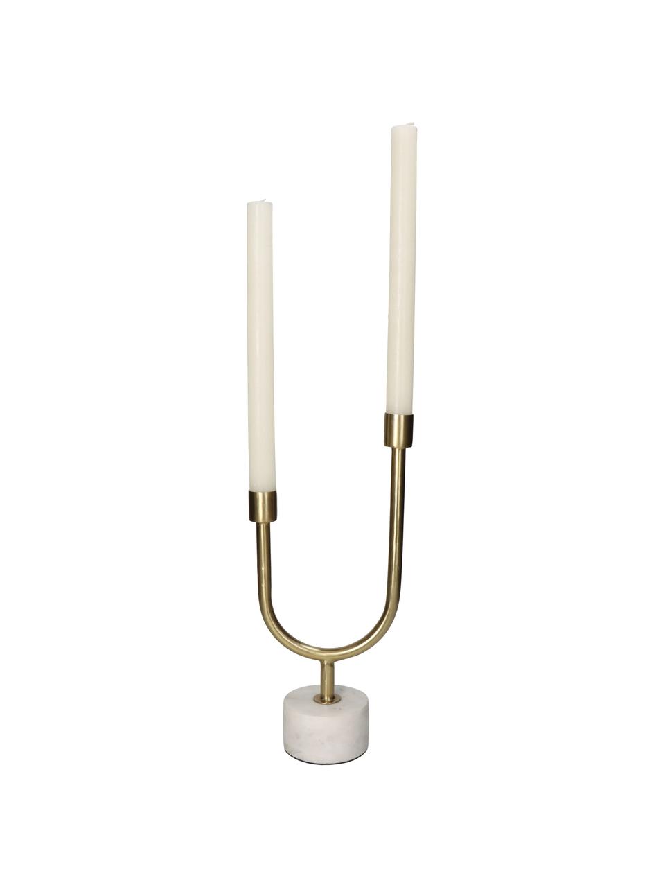 Candelabro dorato Siga, Candelabro: metallo rivestito, Gambo: marmo, Marmo bianco, dorato, Larg. 14 x Alt. 31 cm