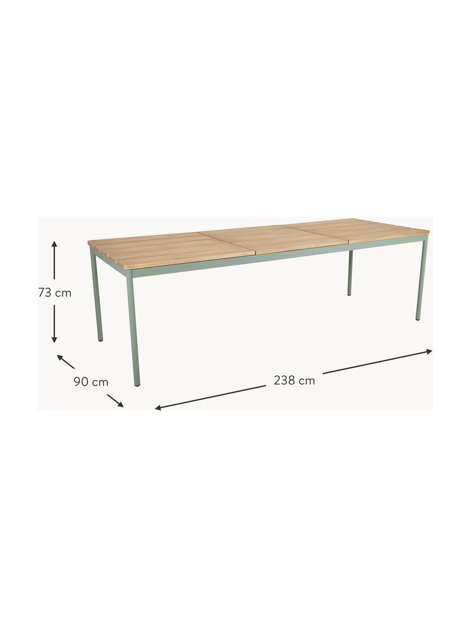 Mesa para exterior Nox, Tablero: madera de teca aceitada, Estructura: aluminio recubierto, Verde salvia, An 238 x F 90 cm