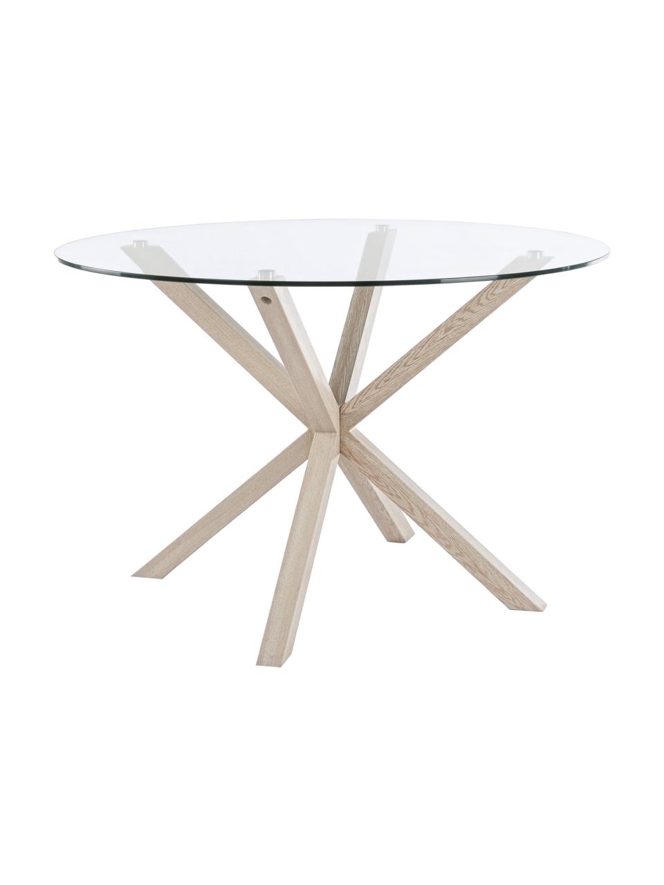 Okrúhly stôl so sklenenou doskou May, Priehľadná, dubové drevo