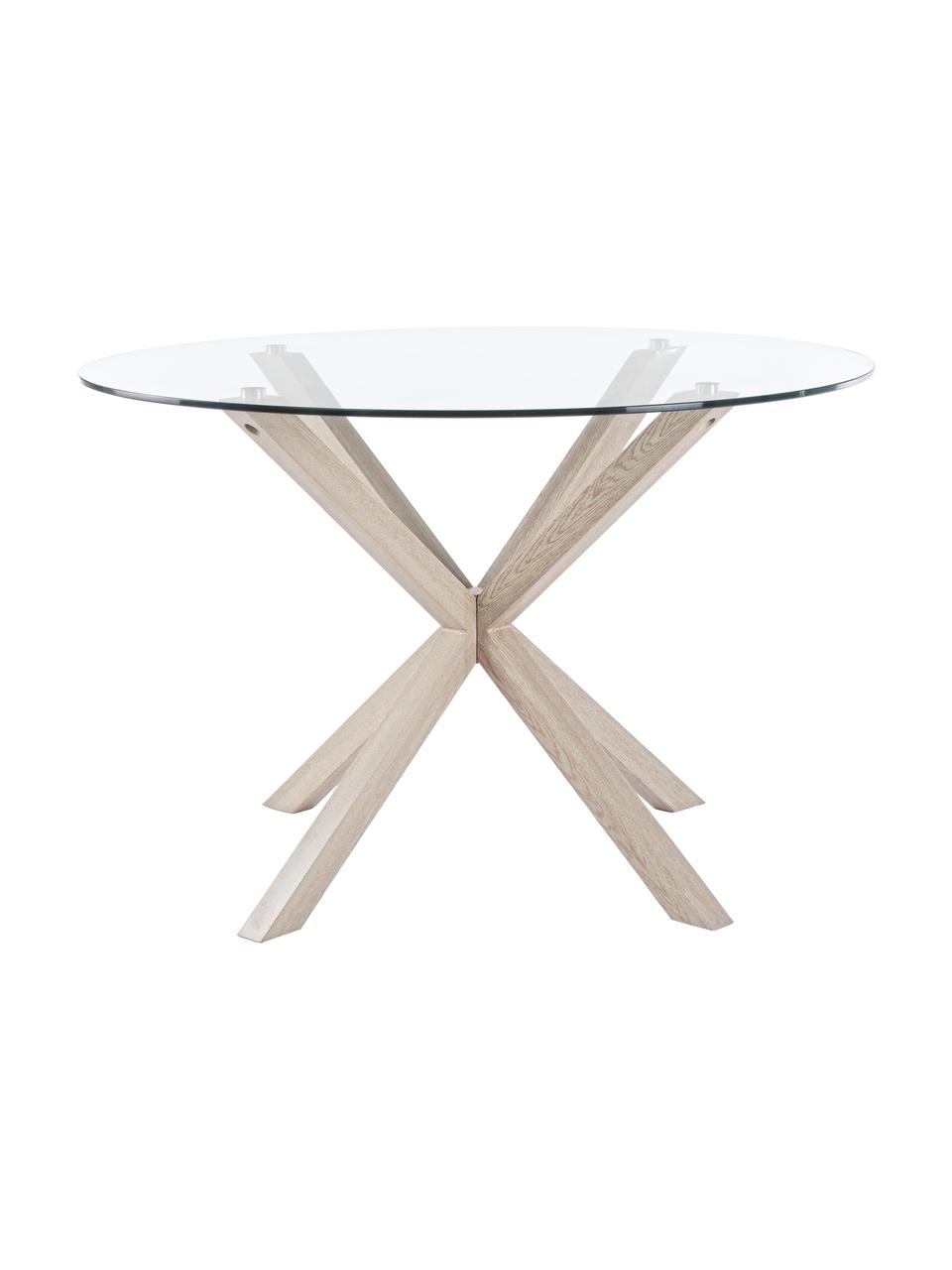 Okrúhly stôl so sklenenou doskou May, Priehľadná, dubové drevo