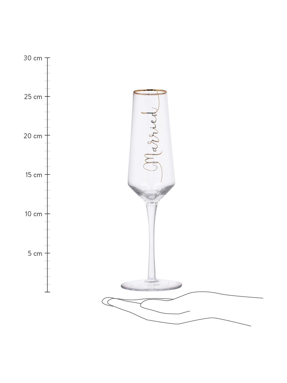 Set 2 flute champagne con scritta dorata Just Married, Vetro, Trasparente, dorato, Ø 6 x Alt. 26 cm