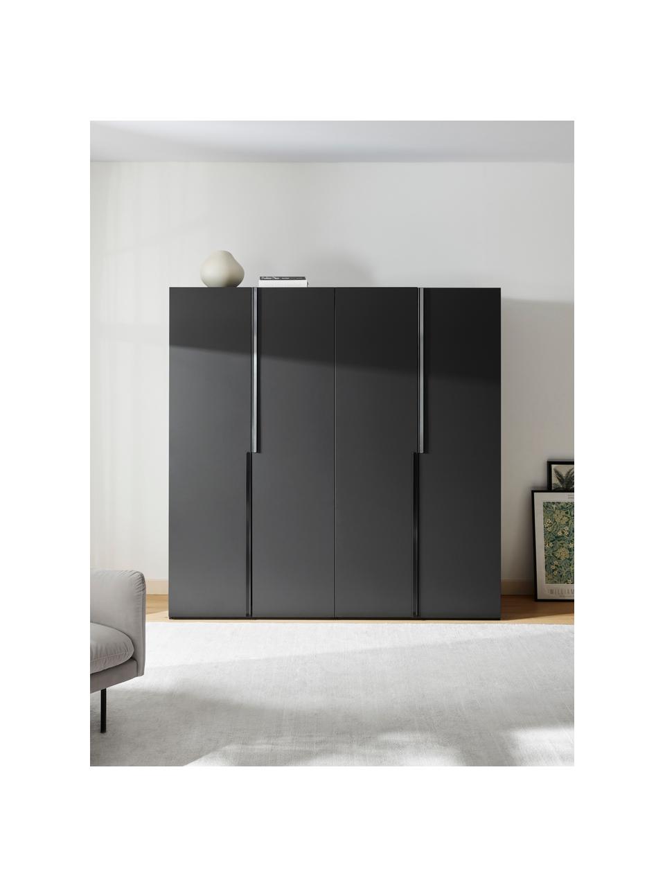 Modularer Drehtürenschrank Leon, 200 cm Breite, mehrere Varianten, Korpus: Spanplatte, melaminbeschi, Schwarz, Basic Interior, B 200 x H 200 cm