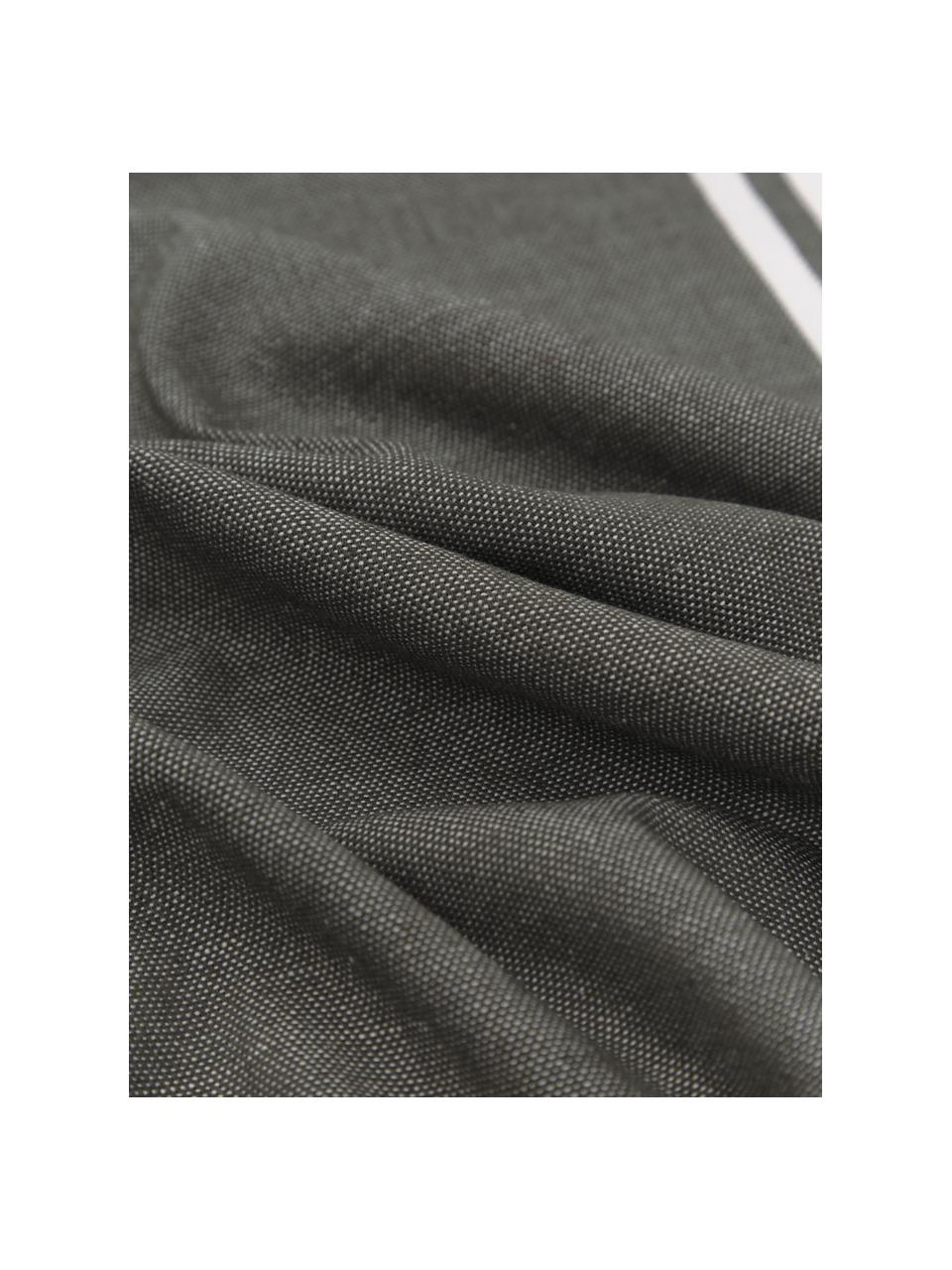 Hamamtuch St Tropez mit Streifen und Fransen, 100% Baumwolle, Dunkelgrün, Weiß, B 100 x L 200 cm