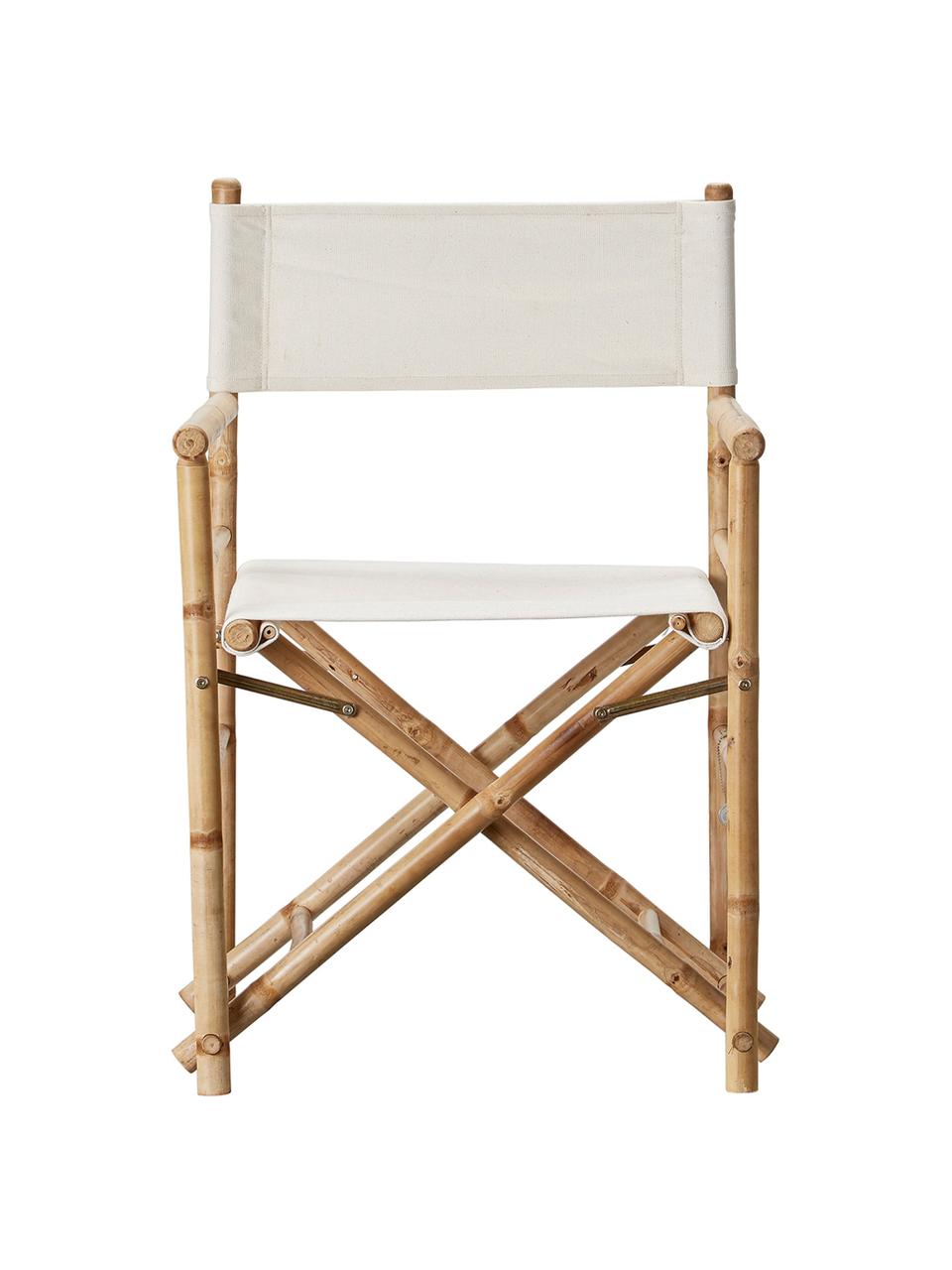 Składany fotel reżysera z drewna bambusowego Mandisa, Stelaż: drewno bambusowe, natural, Kremowobiały, jasny brązowy, S 58 x W 88 cm
