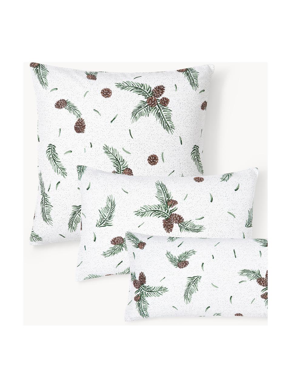 Taie d'oreiller en flanelle Pinecone, Blanc, vert, brun, larg. 65 x long. 65 cm