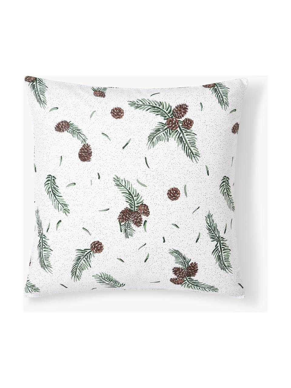 Taie d'oreiller en flanelle Pinecone, Blanc, vert, brun, larg. 65 x long. 65 cm