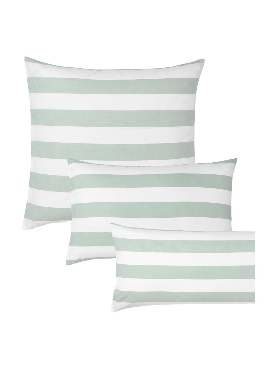 Funda de almohada doble cara de algodón Lorena, Verde salvia/blanco, An 45 x L 110 cm