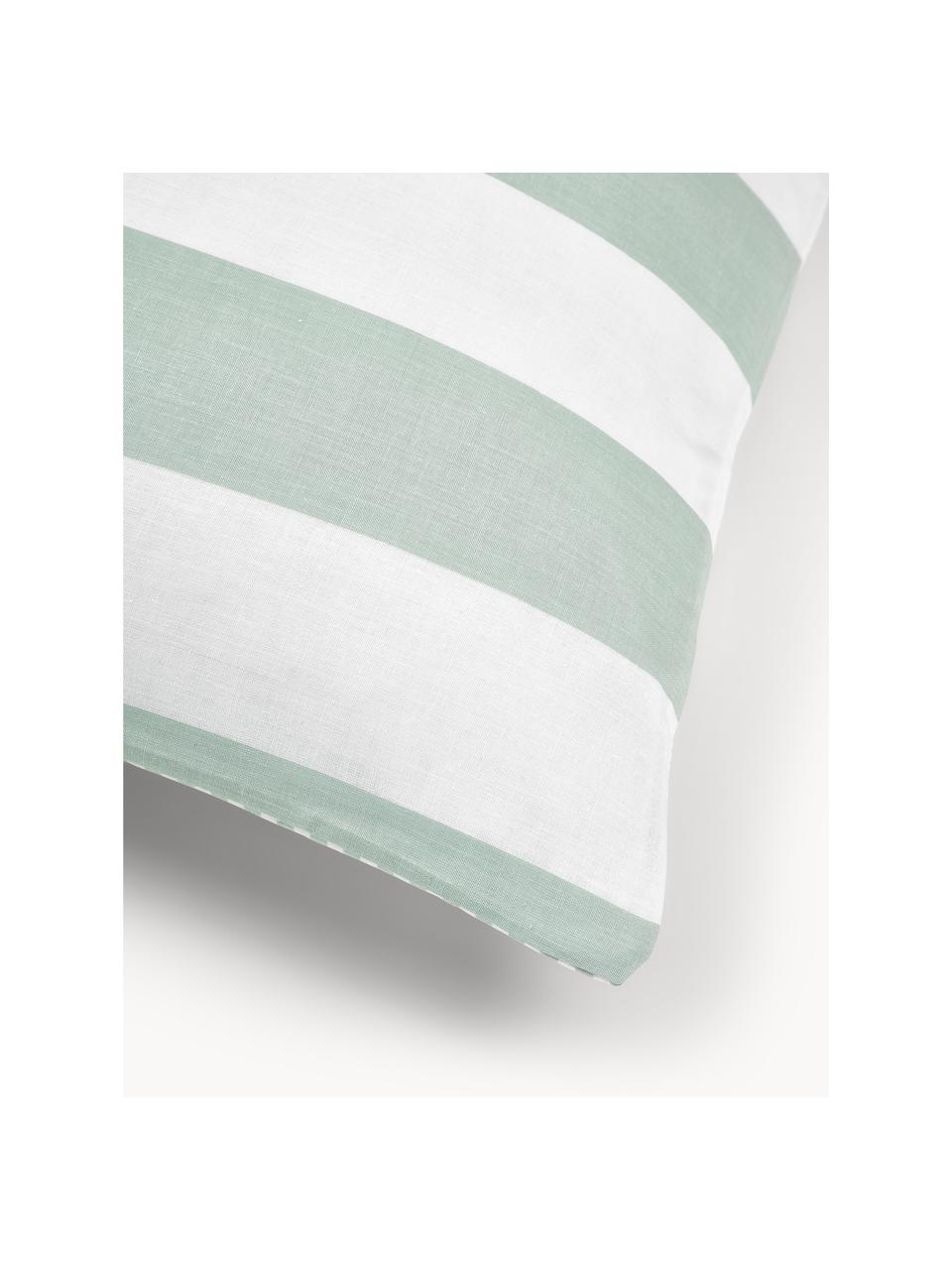 Funda de almohada doble cara de algodón a rayas Lorena, Verde salvia, blanco, An 40 x L 80 cm