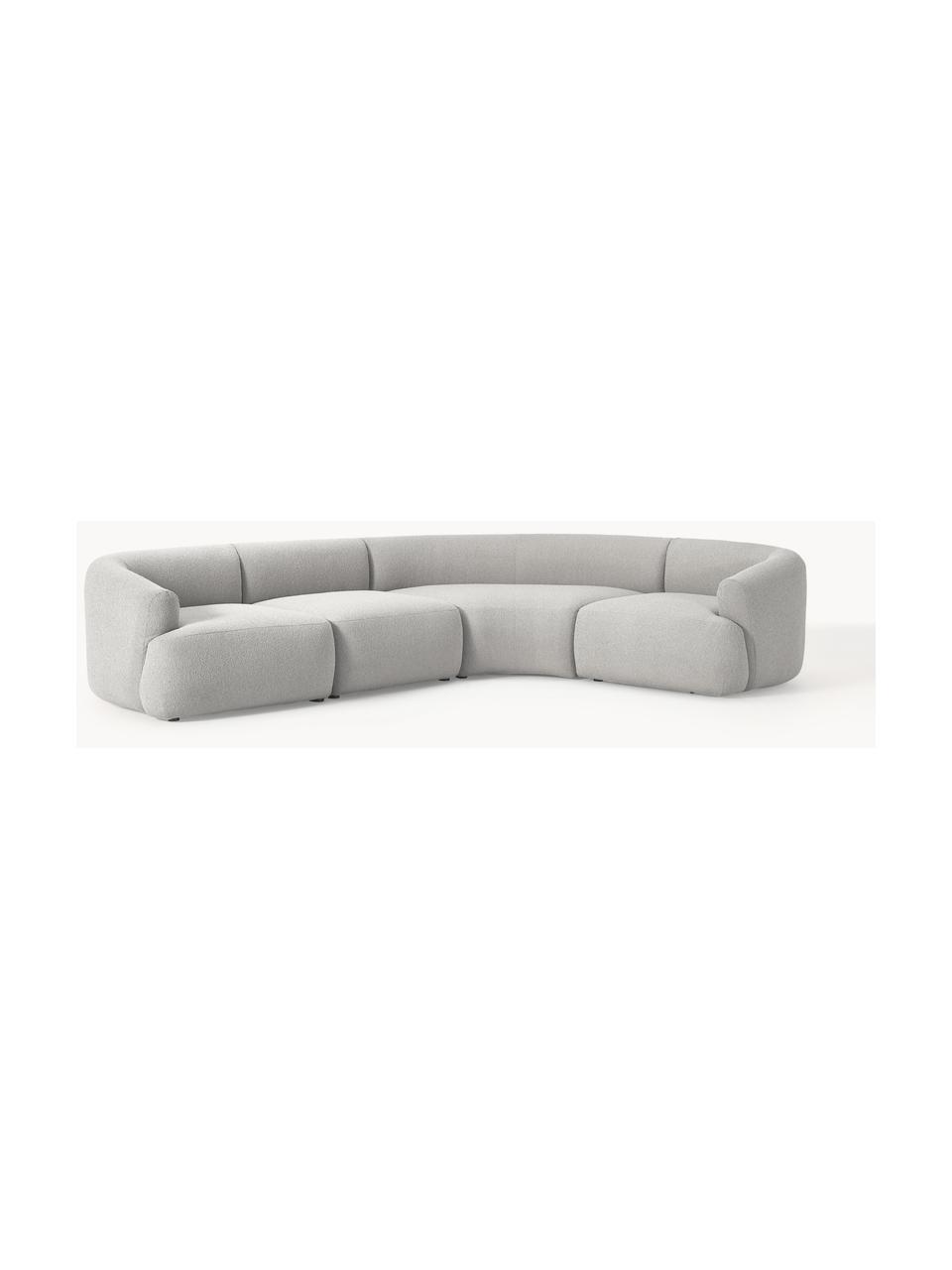 Modulares Bouclé-Ecksofa Sofia (4-Sitzer), Bezug: Bouclé (100 % Polyester) , Gestell: Fichtenholz, Spanplatte, , Füße: Kunststoff Dieses Produkt, Bouclé Hellgrau, B 312 x T 235 cm