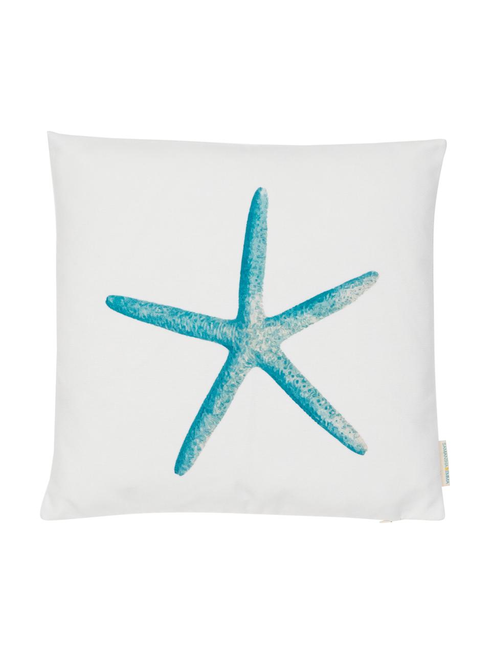 Dwustronna poszewka na poduszkę Starfish, 100% płótno bawełniane, Niebieski, biały, S 45 x D 45 cm