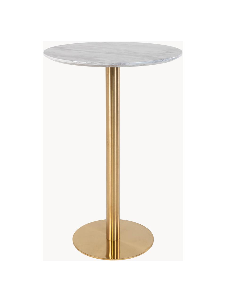 Ronde hoge tafel Bolzano in marmerlook, Ø 70 cm, Tafelblad: MDF, walnoothoutfineer, Marmer-look wit, goudkleurig, Ø 70 x H 105 cm