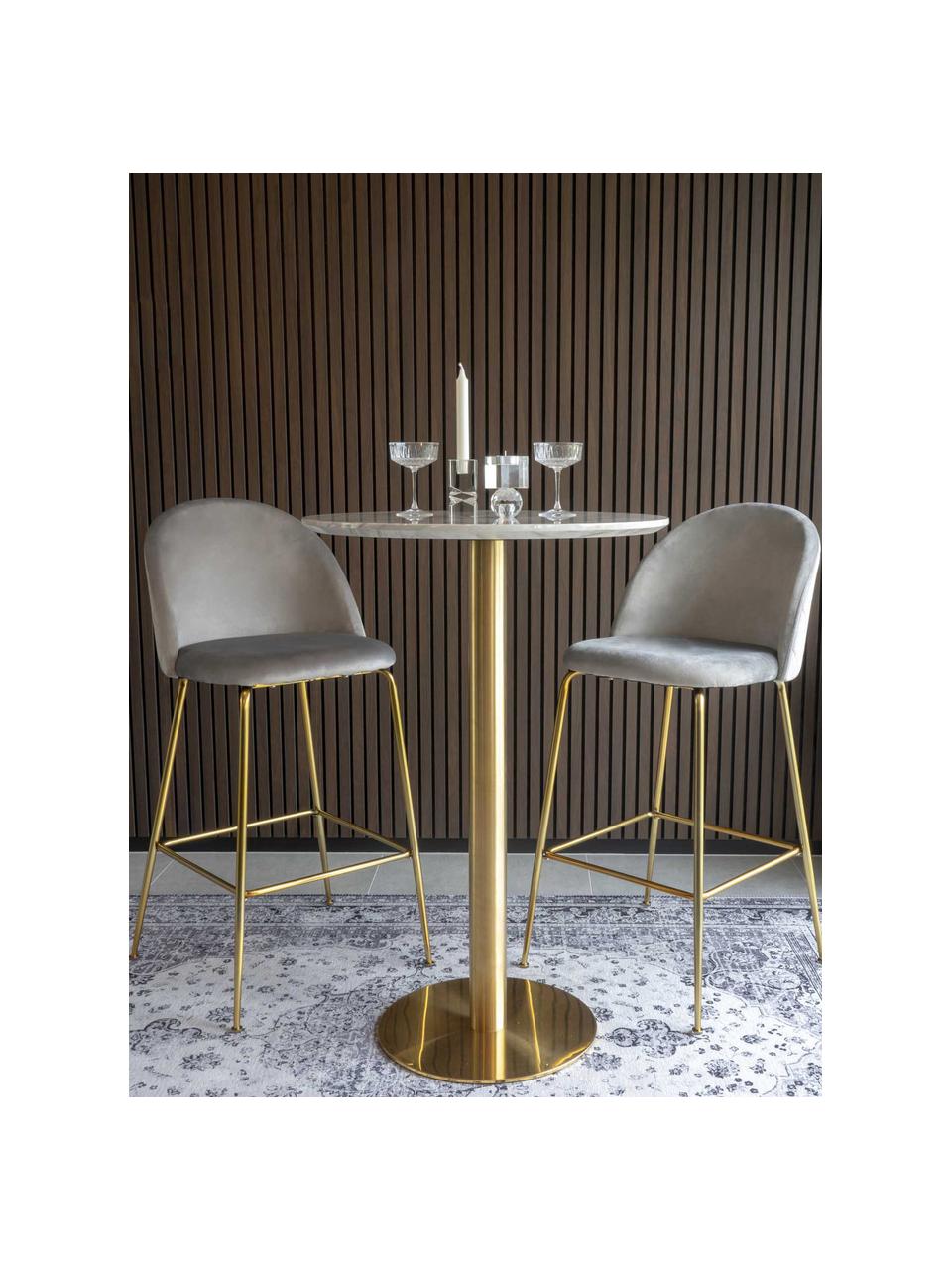 Ronde hoge tafel Bolzano in marmerlook, Ø 70 cm, Tafelblad: MDF, walnoothoutfineer, Marmer-look wit, goudkleurig, Ø 70 x H 105 cm