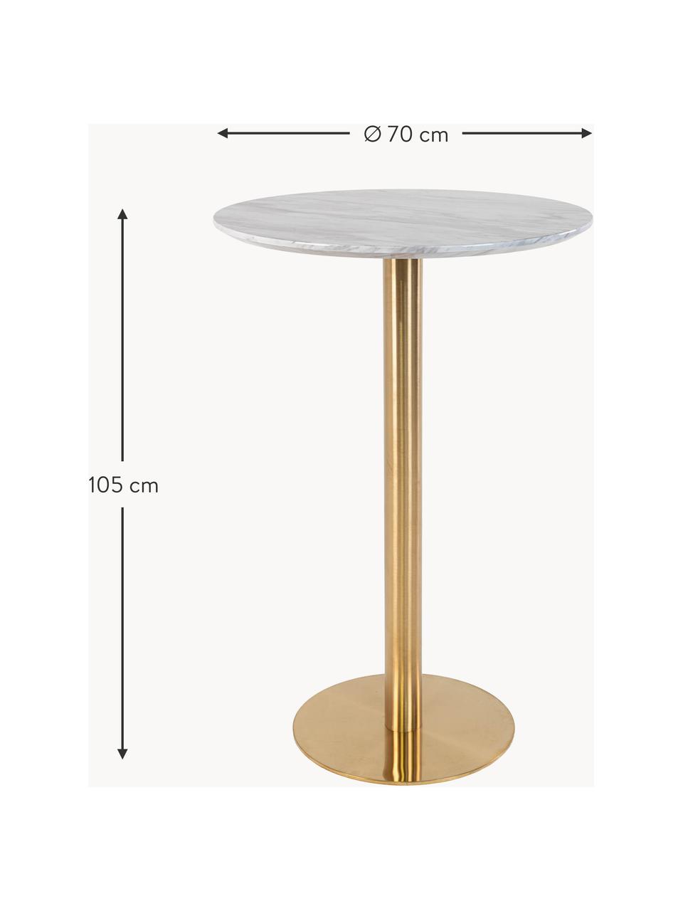 Table haute ronde look marbre Bolzano, Ø 70 cm, Blanc, marbré, doré, Ø 70 x haut. 105 cm