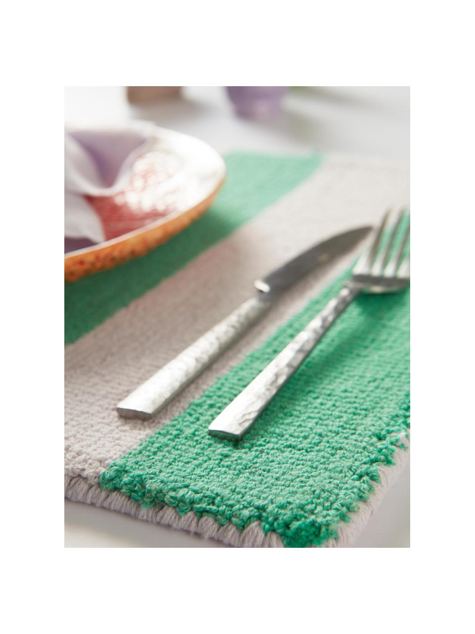 Tovagliette americane fatte a mano Kio Stripe 4 pz, 100% cotone, Verde, bianco, Larg. 35 x Lung. 45 cm