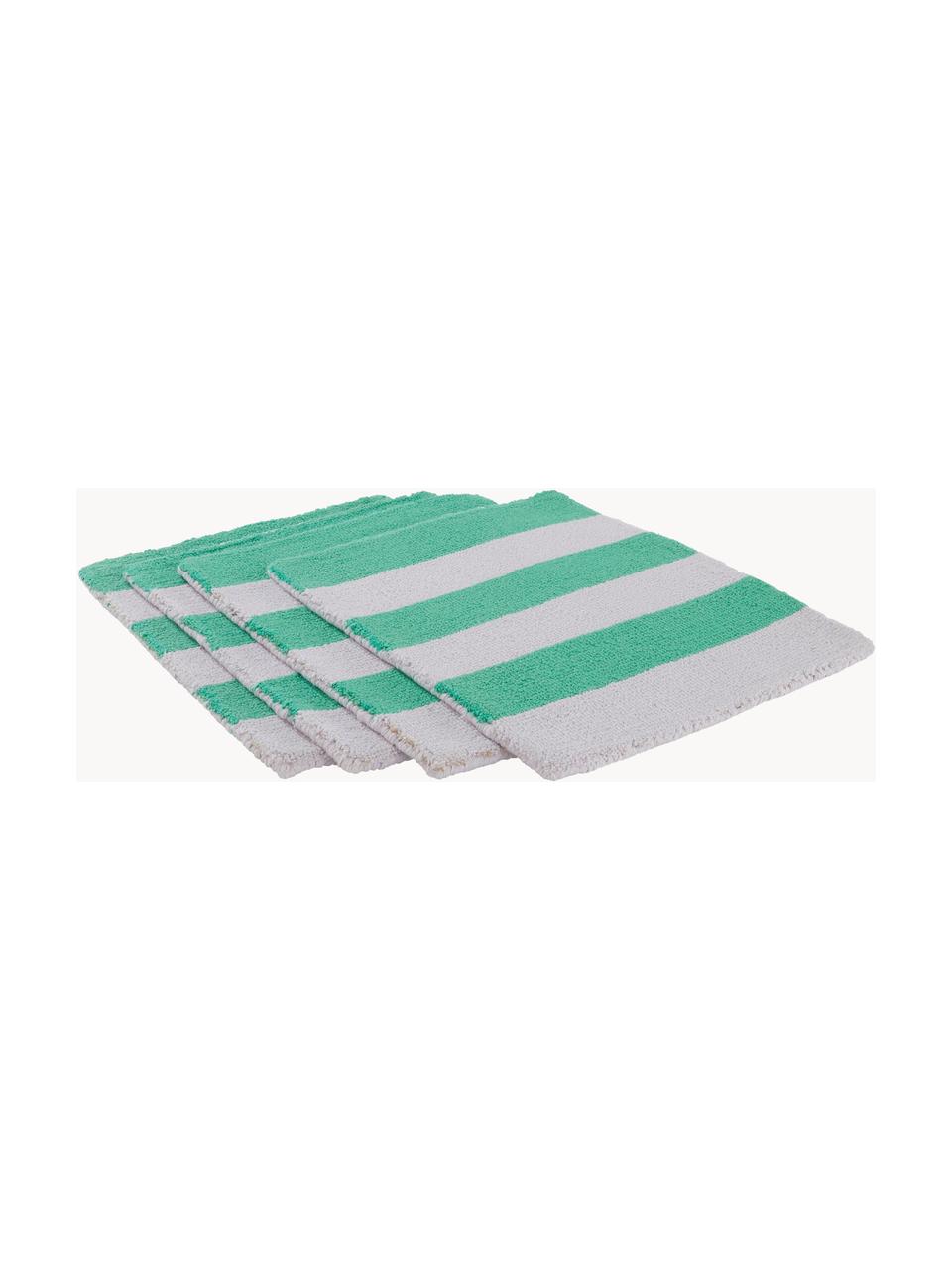 Handgetufte placemats Kio Stripe, 4 stuks, 100% katoen, Groen, wit, B 35 x L 45 cm