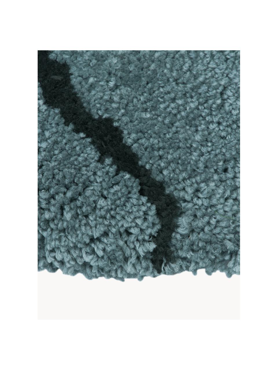 Rond hoogpolig vloerkleed Davin, handgetuft, Bovenzijde: 100% polyester microvezel, Onderzijde: gerecycled polyester, Petrolkleurig, zwart, Ø 120 cm (maat S)
