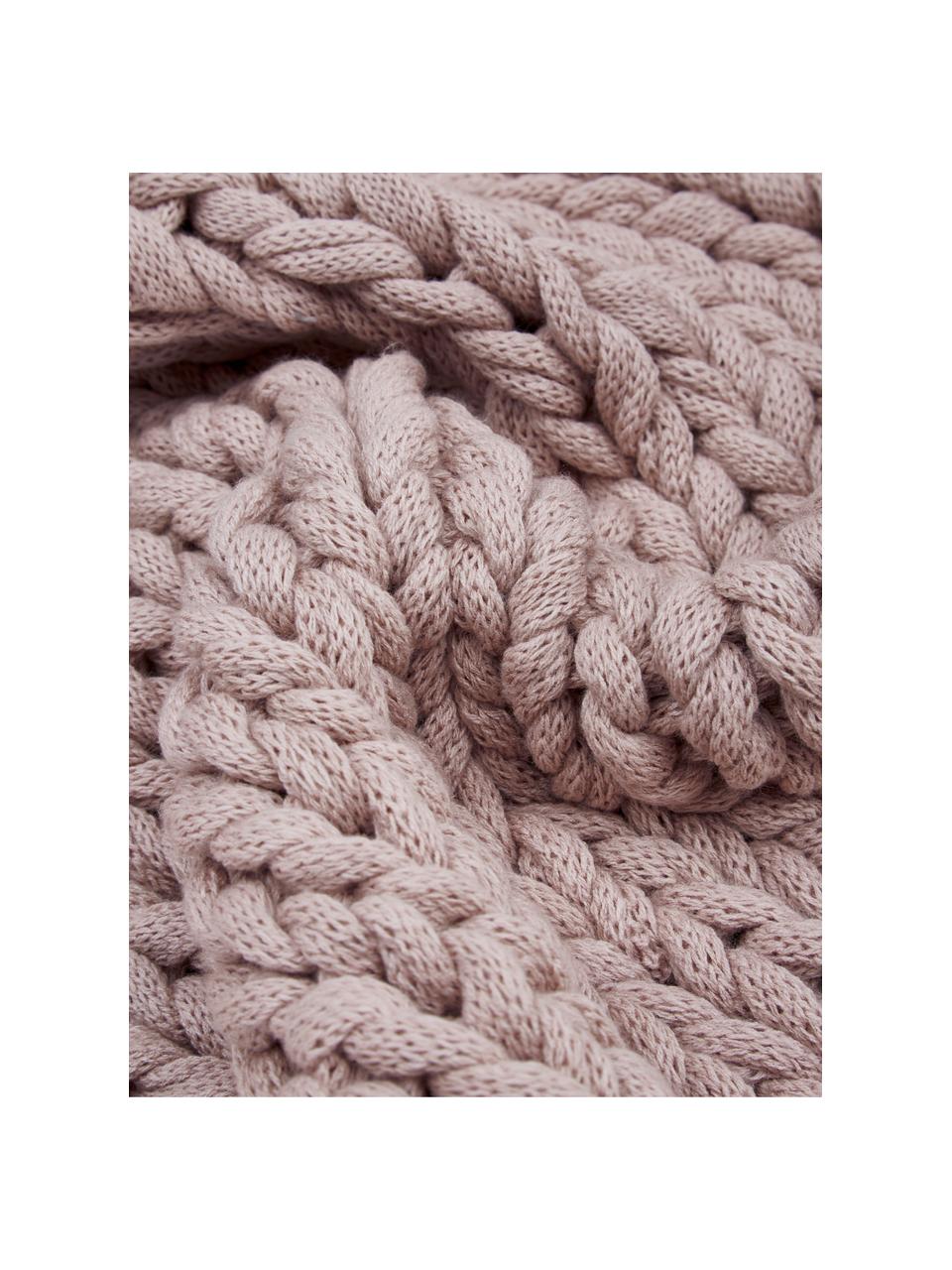 Coperta a maglia grossa color rosa cipria fatta a mano Adyna, 100% poliacrilico, Rosa cipria, Larg. 130 x Lung. 170 cm