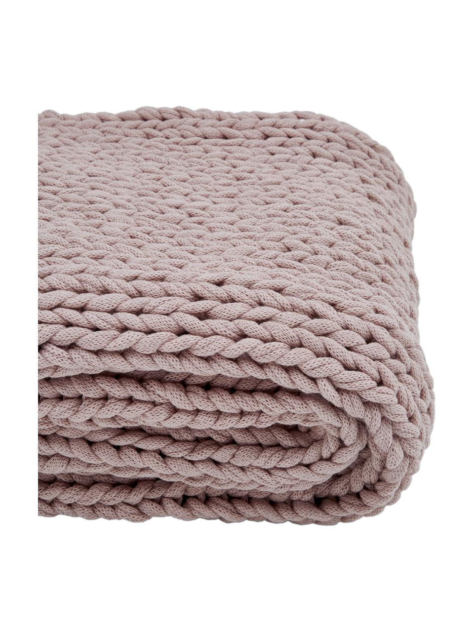 Coperta a maglia grossa color rosa cipria fatta a mano Adyna, 100% poliacrilico, Rosa cipria, Larg. 130 x Lung. 170 cm