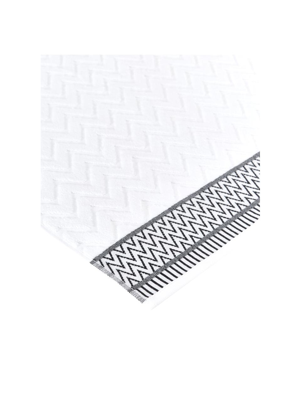 Badhanddoek Karma met hoog-laag patroon, Wit, zwart, Badhanddoek, B 90 x L 150 cm