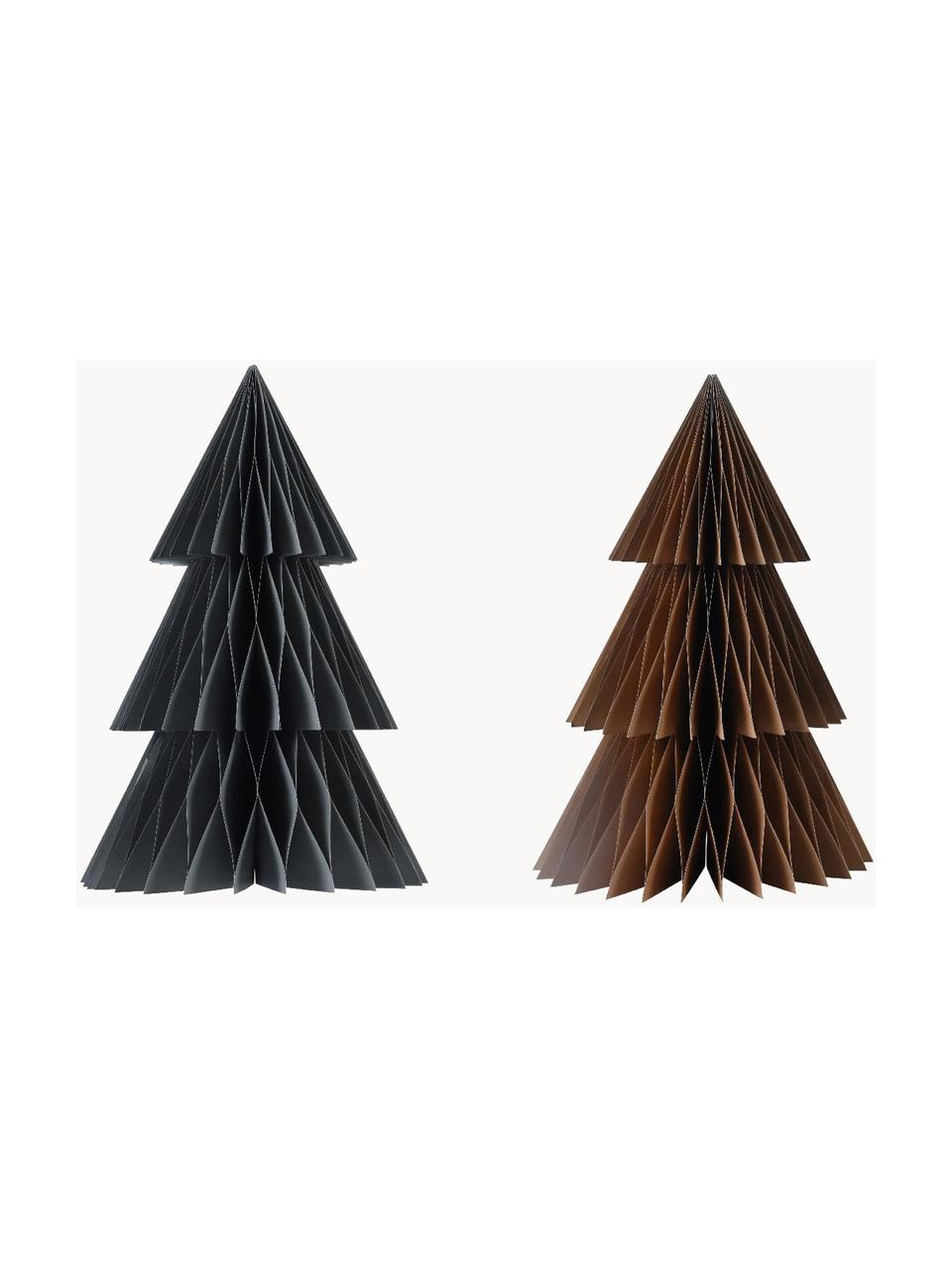 Houten kerstboomfiguren van papierstof, set van 2, Papier, Bruin, grijs, Ø 18 x H 28 cm