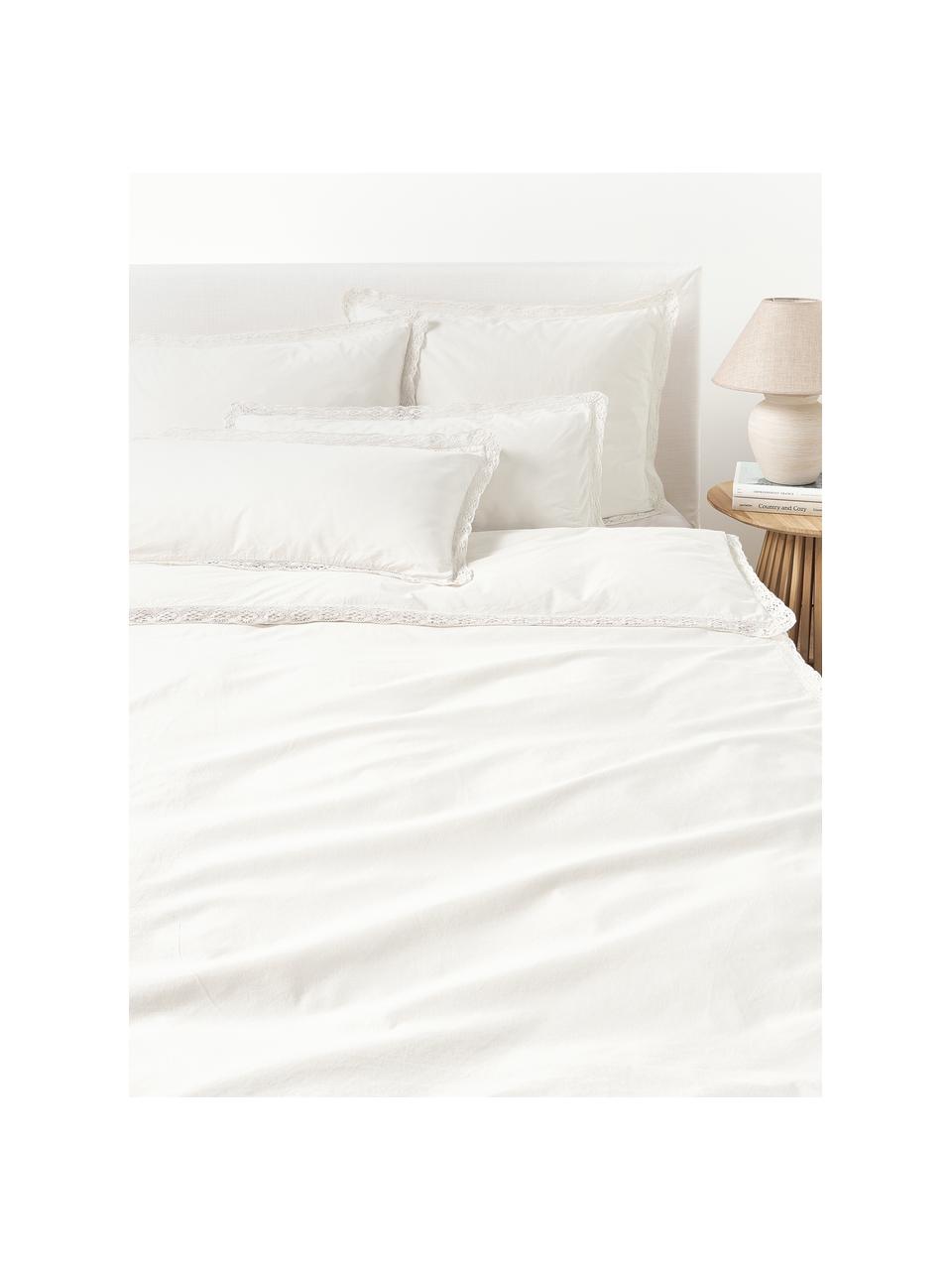 Funda nórdica de algodón con volantes Adoria, Blanco, Cama 90 cm (155 x 220 cm)