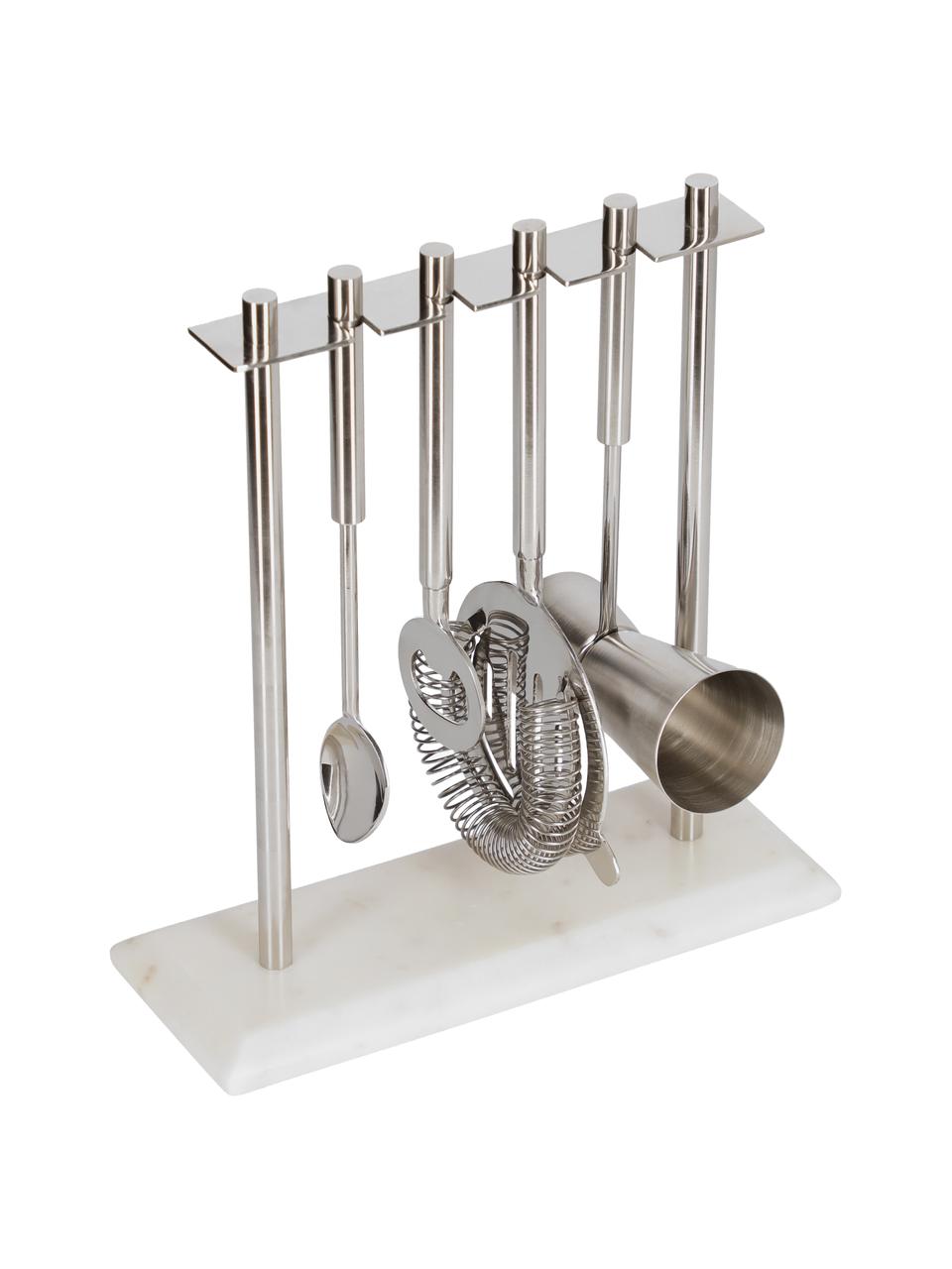 Set da cocktail Aniceli 5 pz, Bianco marmorizzato, argentato, Set in varie misure