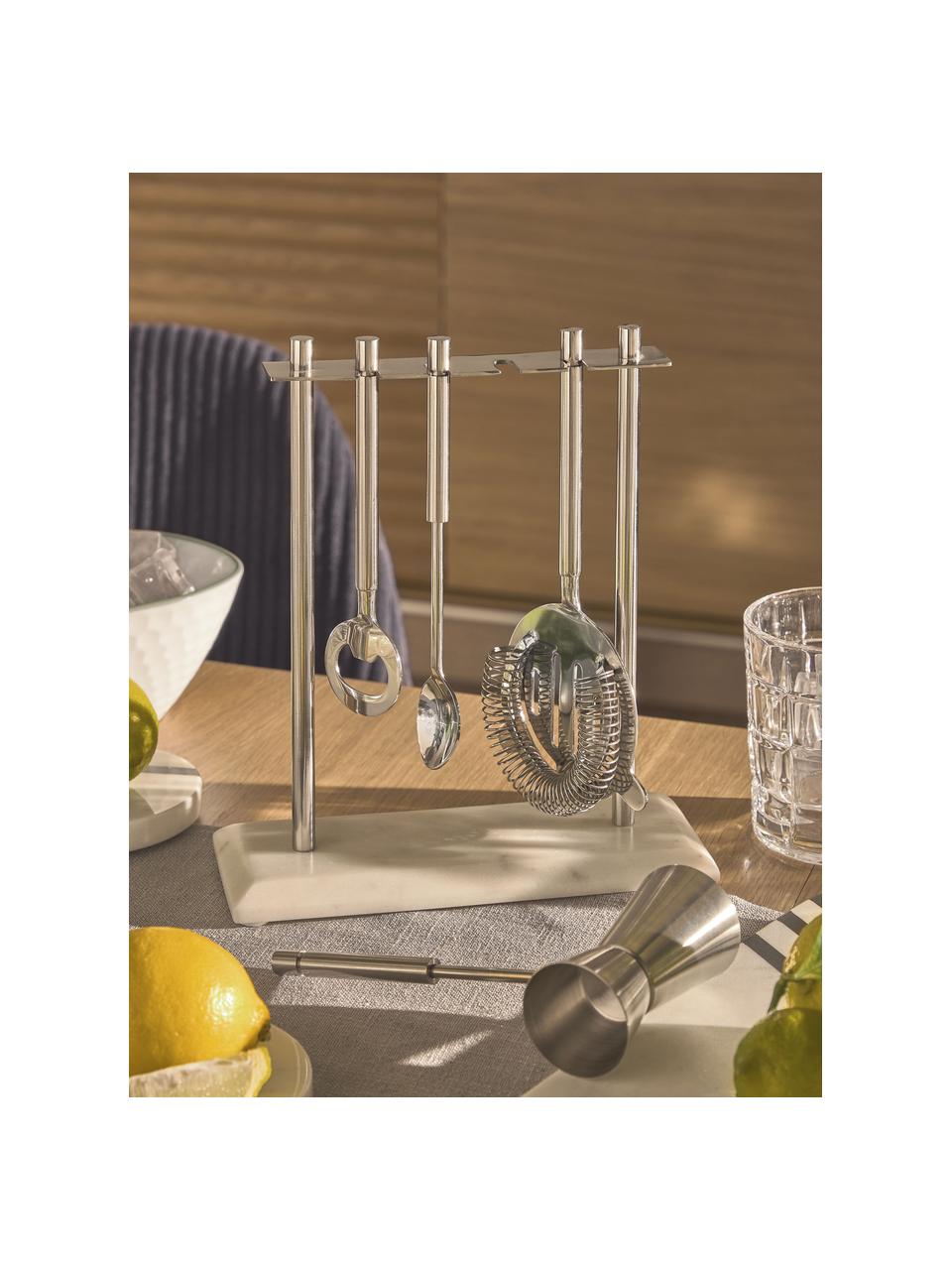 Set da cocktail Aniceli 5 pz, Bianco marmorizzato, argentato, Set in varie misure