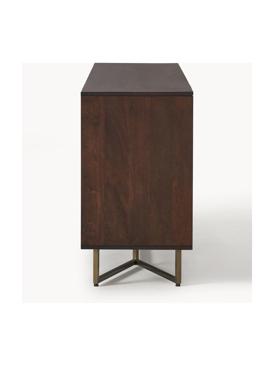 XL dressoir Luca gemaakt van mangohout, Frame: gecoat metaal Dit product, Mangohout, goudkleurig, B 210 x H 80 cm