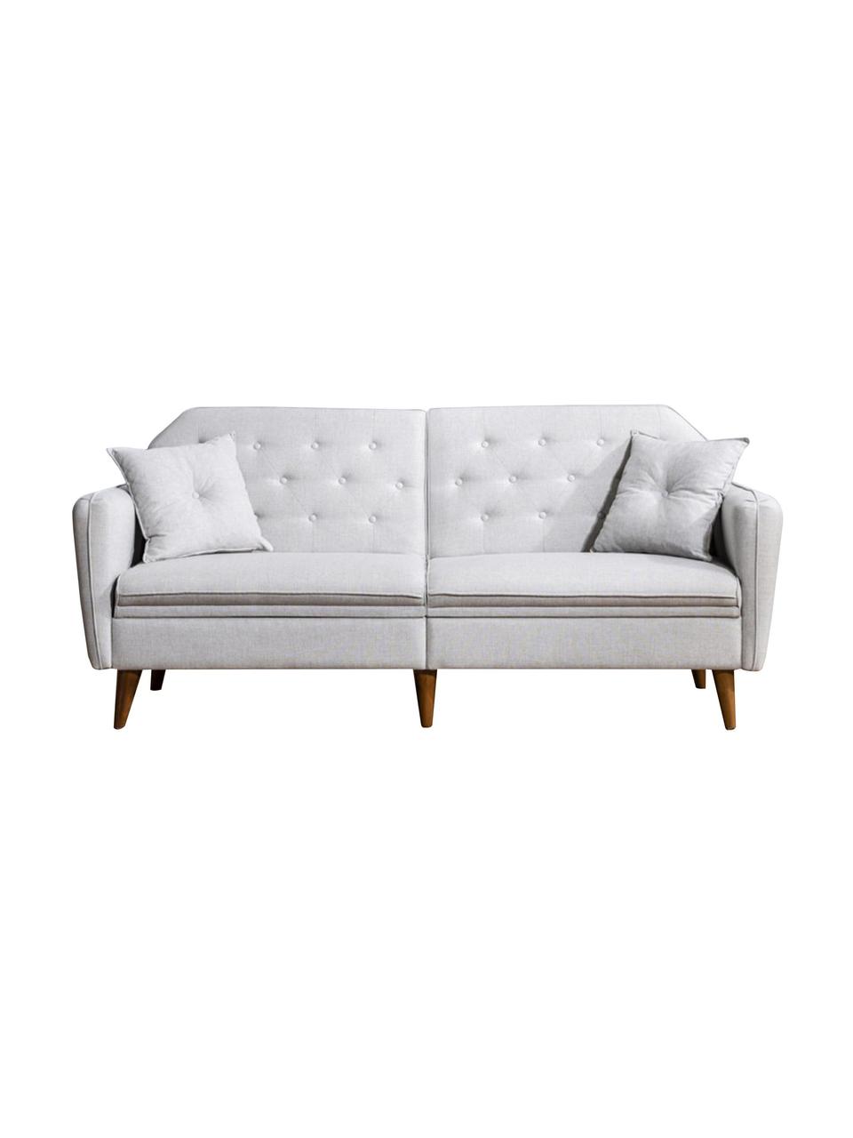 Sofa z funkcją spania (3-osobowa) Terra, Tapicerka: len, Stelaż: drewno rogowe, metal, Nogi: drewno naturalne, Beżowy, S 202 x G 83 cm